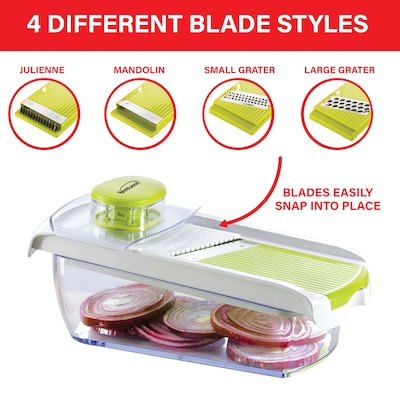 Brentwood Mandolin Slicer with 5-Cup Storage Container and 4 Interchangeable Stainless Steel Blades, (KA-5040G)
