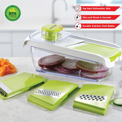 Brentwood Mandolin Slicer with 5-Cup Storage Container and 4 Interchangeable Stainless Steel Blades, (KA-5040G)