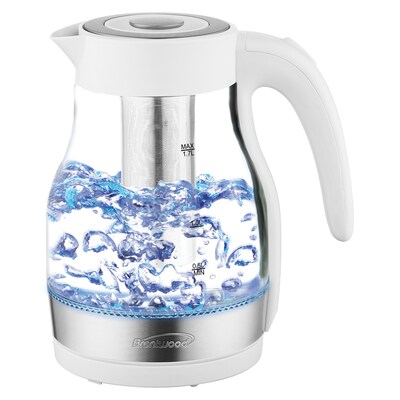 Brentwood Cordless Glass Electric Kettle with Tea Infuser and Swivel Base, 1.79-Qt., White (KT-1962W)