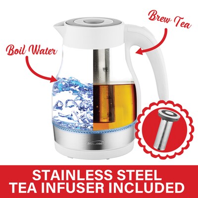 Brentwood Cordless Glass Electric Kettle with Tea Infuser and Swivel Base, 1.79-Qt., White (KT-1962W)