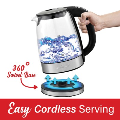 Brentwood Stainless Steel Cordless Glass Electric Kettle, 7-Cups (KT-1982DBK)