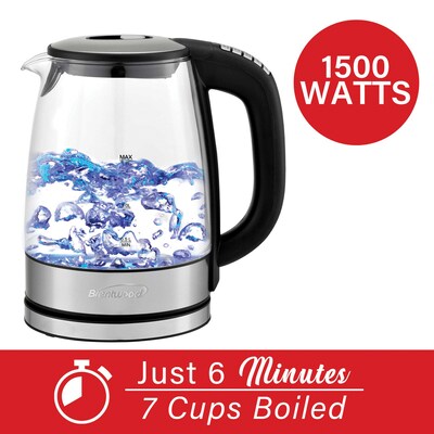Brentwood Stainless Steel Cordless Glass Electric Kettle, 7-Cups (KT-1982DBK)