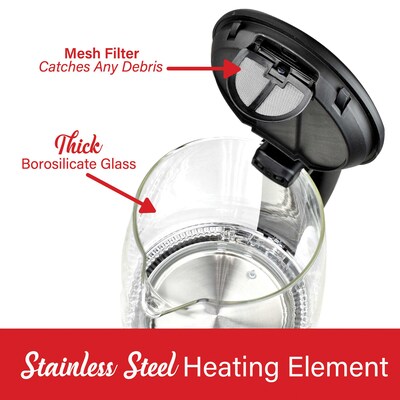 Brentwood Stainless Steel Cordless Glass Electric Kettle, 7-Cups (KT-1982DBK)