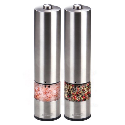 Brentwood Electric Blue LED Stainless Steel Salt and Pepper Adjustable Ceramic Grinders, (SG-2321S)