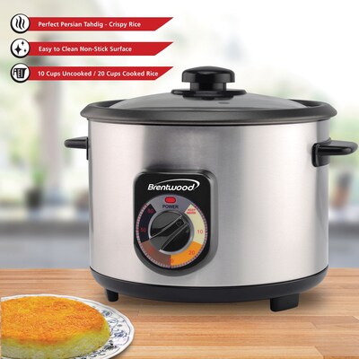 Brentwood 10-Cup Uncooked/20-Cup Cooked 700-Watt Stainless Steel Crunchy Persian Rice Cooker with Lid, Blue (TS-1020S)