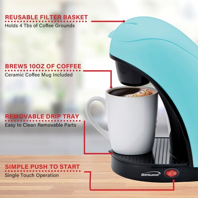 Brentwood Single-Serve Coffee Maker with Mug, Blue (TS-112BL)