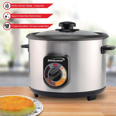 Brentwood Stainless Steel Crunchy Persian Rice Cooker, Silver (BTWTS1210S)