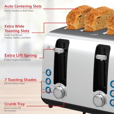 Brentwood Select 1,500-Watt Extra-Wide Stainless Steel 4-Slice Toaster (TS-447S)