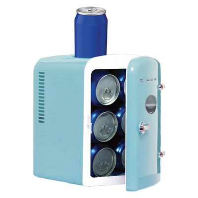 Frigidaire Retro 6+1-Can Mini Portable Fridge with Top-Mounted Active-Cooling Can Holder, Blue (EFMIS171-BLUE)