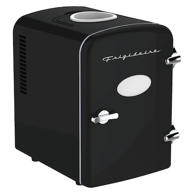 Frigidaire Retro 6+1-Can Mini Portable Fridge with Top-Mounted Active-Cooling Can Holder, Black (EFM