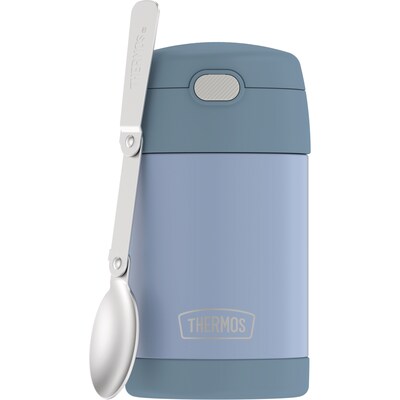 Thermos Funtainer 16 Ounce Stainless Steel Vacuum Insulated Food Jar with Folding Spoon, Denim Blue