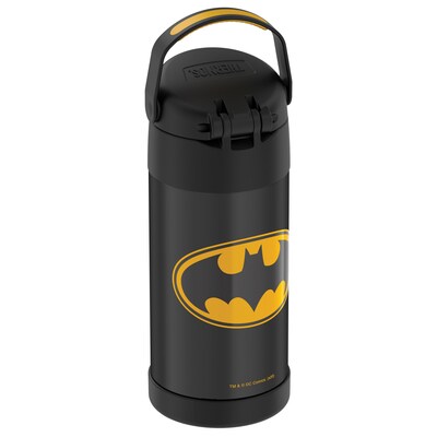 Thermos FUNtainer Batman Stainless Steel Vacuum Insulated Water Bottle, 12 oz., black (THRF4100BM6)