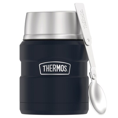 Thermos 16-Ounce Stainless King Vacuum-Insulated Stainless Food Jar with Folding Spoon, Midnight Blu