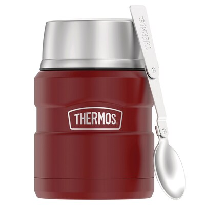 Thermos 16-Ounce Stainless King Vacuum-Insulated Stainless Food Jar with Folding Spoon, Matte Red (S