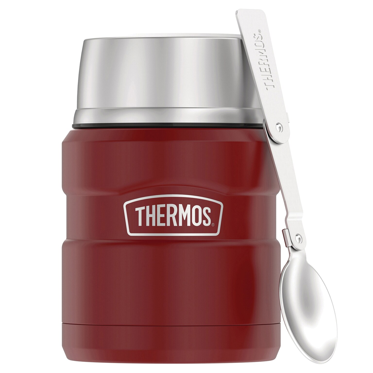 Thermos 16-Ounce Stainless King Vacuum-Insulated Stainless Food Jar with Folding Spoon, Matte Red (SK3000MR4)