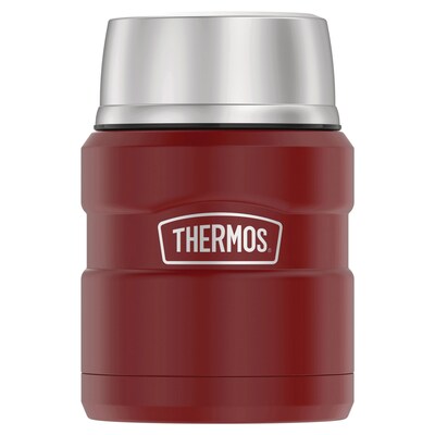Thermos 16-Ounce Stainless King Vacuum-Insulated Stainless Food Jar with Folding Spoon, Matte Red (SK3000MR4)