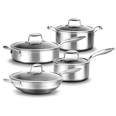 NutriChef 8-Piece Nonstick Tri-Ply Stainless Steel Cookware Set, (NC3PLY8Z)