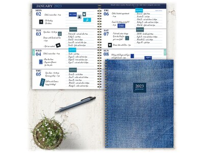 2023 TF Publishing Denim 9" x 11" Weekly & Monthly Planner, Blue (LWM-23-9726)