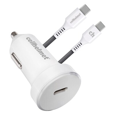 cellhelmet Single-USB Power Delivery Car Charger with USB-C to USB-C Round Cable, 3 ft., 25-Watt, Wh