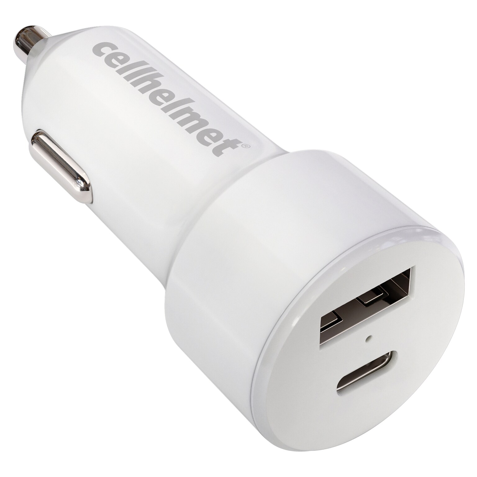 cellhelmet Dual-Port Car Charger for USB and USB-C, 20-Watt, White (CAR-PD-20W-A-C)