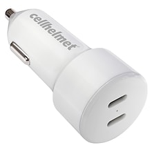 cellhelmet Dual-Port USB-C Power Delivery Car Charger, 20-Watt, White (CAR-PD-20W-C-C)