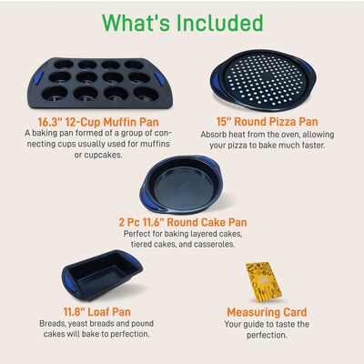 NutriChef 10-Piece Nonstick Carbon Steel Baking Pan Set with Silicone Handles Blue (NCBK10S)