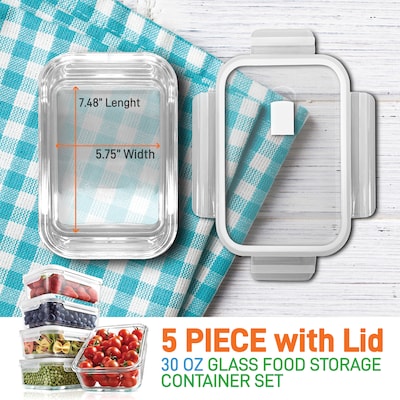 NutriChef Stackable Borosilicate Glass Food Storage Containers Set, 10-Piece (NCCLX5)