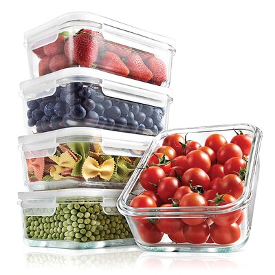 NutriChef Stackable Borosilicate Glass Food Storage Containers Set, 10-Piece (NCCLX5)