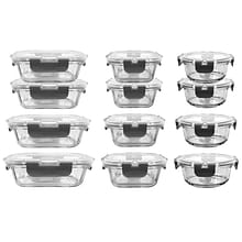 NutriChef Stackable Borosilicate Glass Food Storage Containers Set, 24-Piece (NCGLGY)