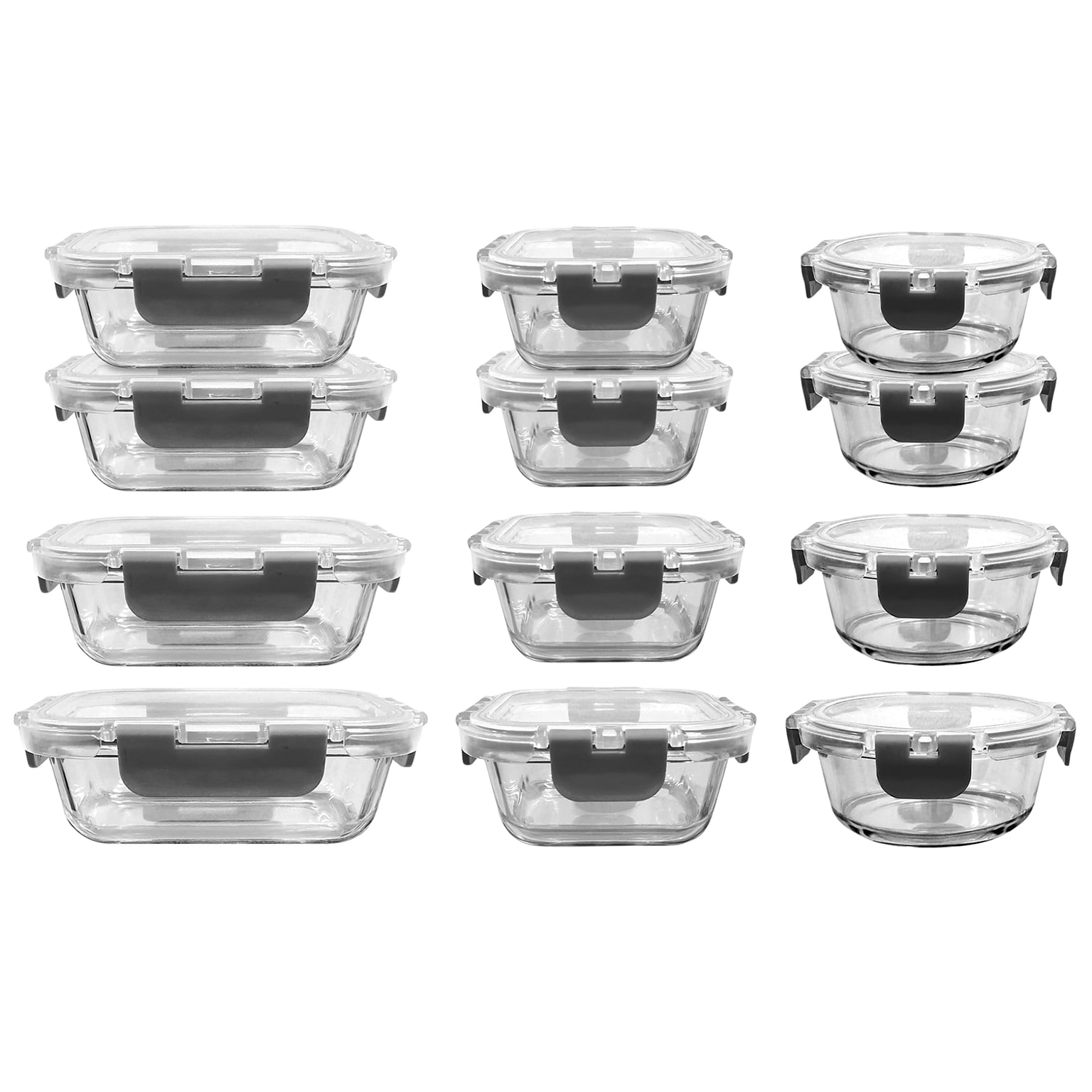 NutriChef Stackable Borosilicate Glass Food Storage Containers Set, 24-Piece (NCGLGY)