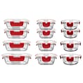 NutriChef Stackable Borosilicate Glass Food Storage Containers Set, 24-Piece (NCGLRED)