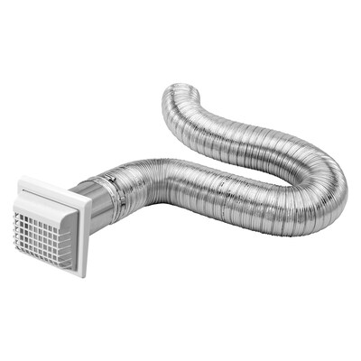 Lambro White 4" x 8' UL 2158A Premium Flexible Semi-Rigid Duct Louvered Vent Kit (1379WG-R)