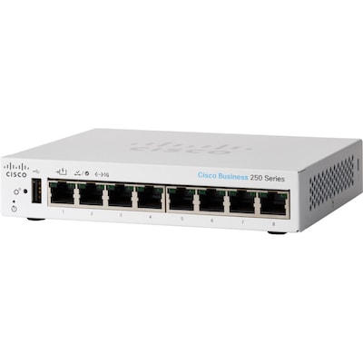Cisco 250 8-Port Gigabit Ethernet Managed Switch, Silver (CBS2508TDNA)