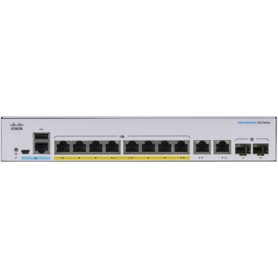 Cisco 250 8-Port Gigabit Ethernet Managed Switch, Silver (CBS2508FPE2GNA)