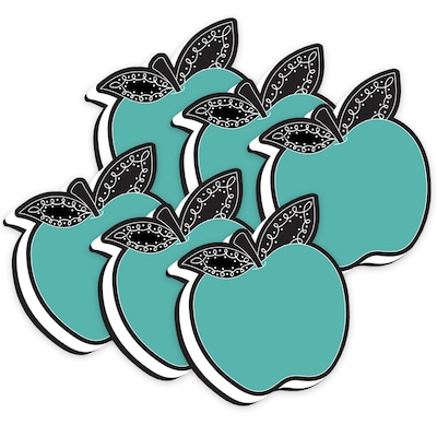 Ashley Productions® Magnetic Whiteboard Eraser, Teal Apple with Chalk Loop Leaves, Pack of 6