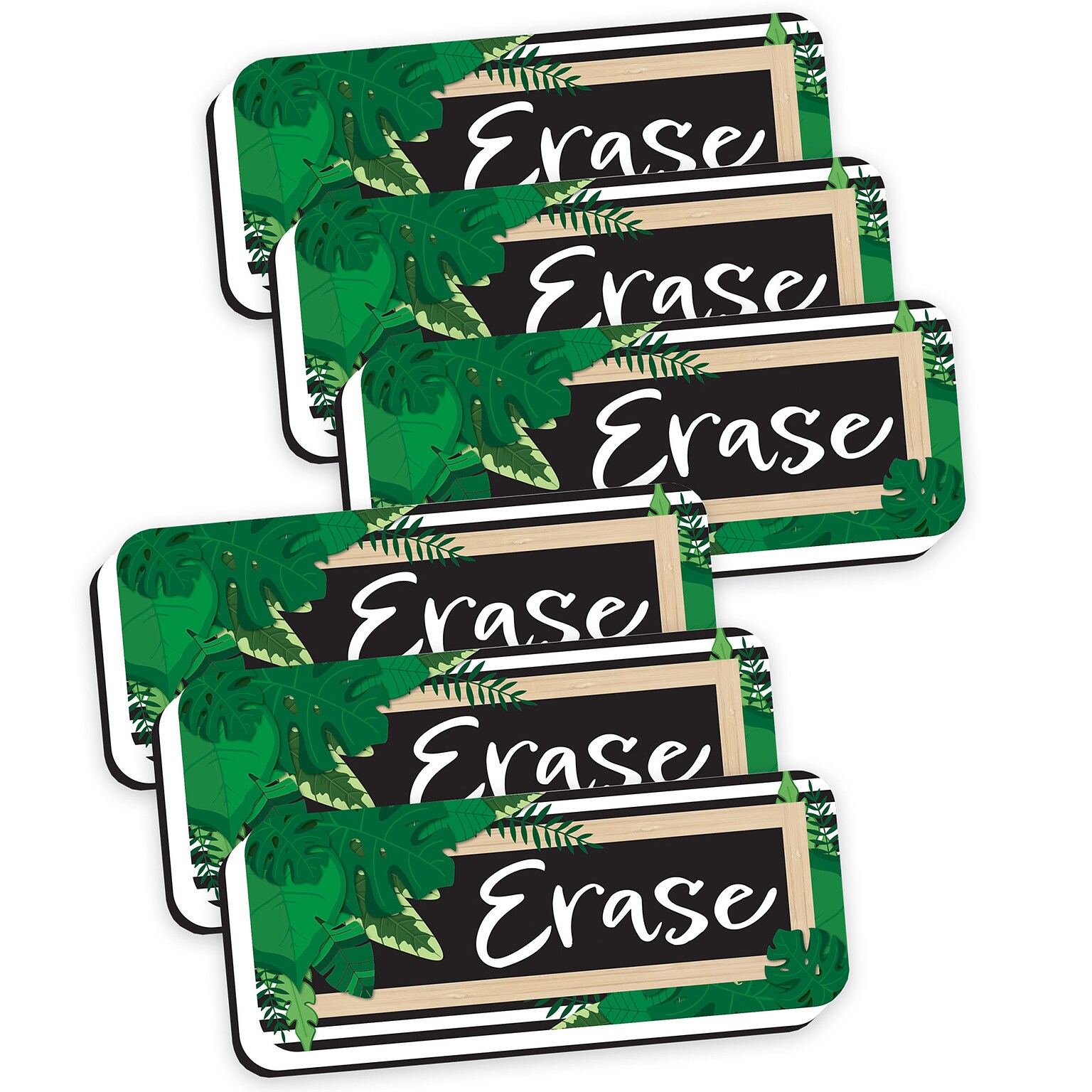 Ashley Productions Magnetic Whiteboard Eraser, Boho Style Leaves with Border, 2 x 5, Pack of 6