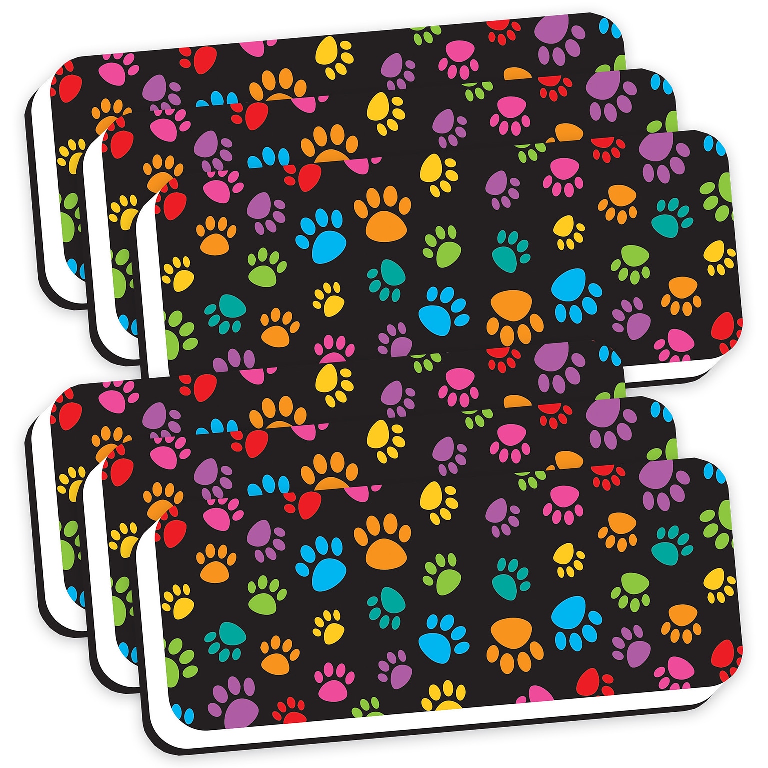 Ashley Productions Magnetic Whiteboard Eraser, Colorful Assorted Paw Pattern, 2 x 5, Pack of 6
