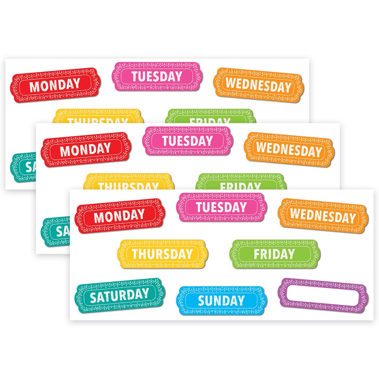 Ashley Productions Magnetic Die-Cut Timesavers & Labels, Days of the Week, Chalk Loops, 8 Per Pack, 3 Packs
