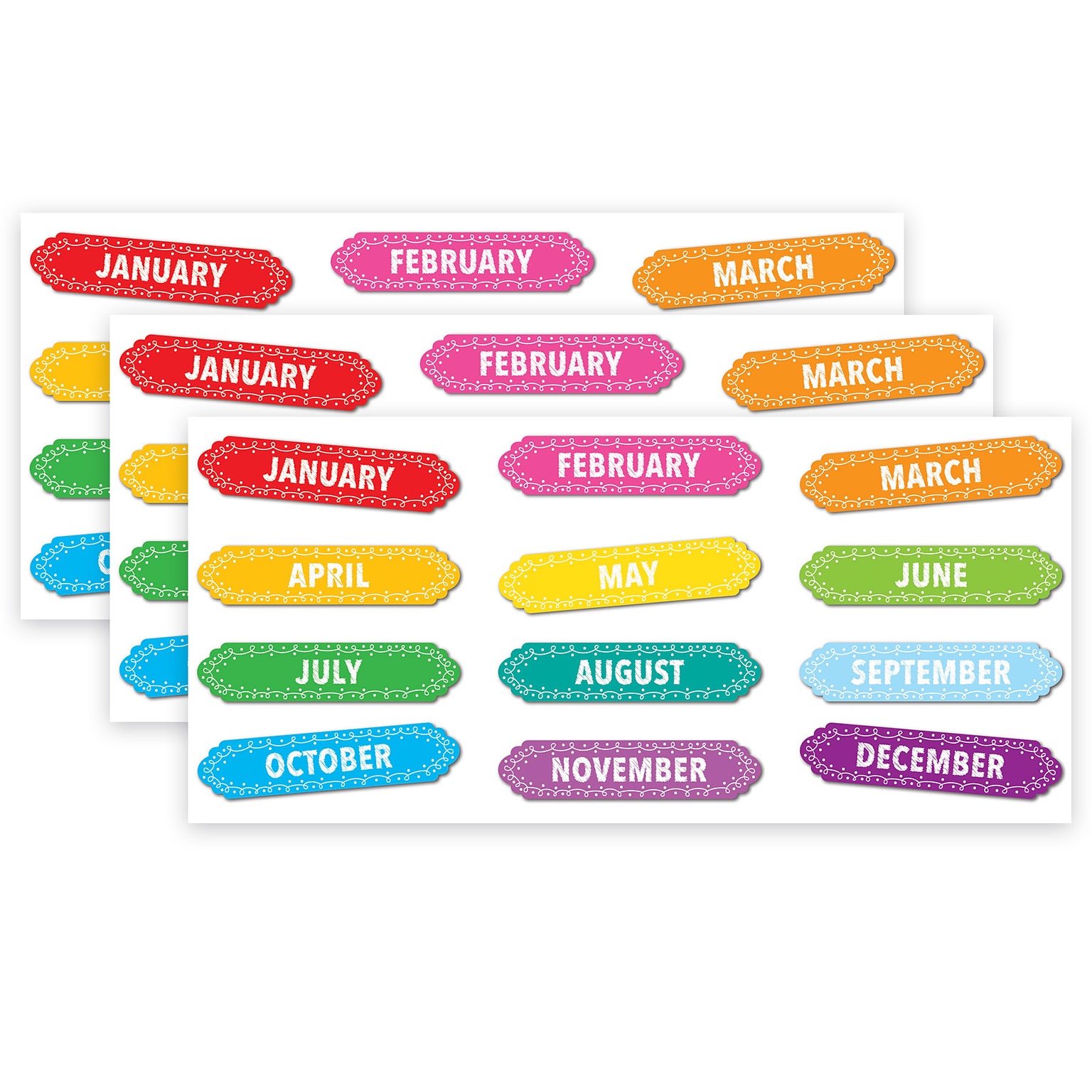 Ashley Productions® Magnetic Die-Cut Timesavers & Labels, Months of the Year, Chalk Loops, 12 Per Pack, 3 Packs
