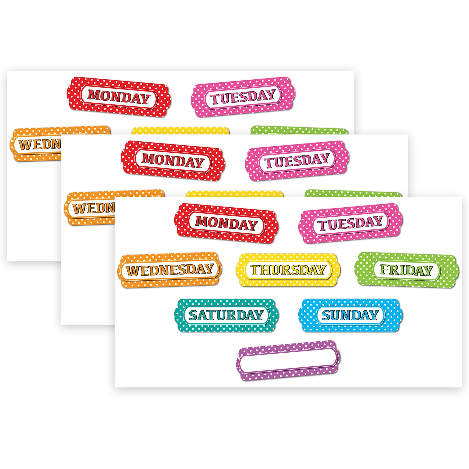 Ashley Productions® Magnetic Die-Cut Timesavers & Labels, Days of the Week, Assorted Colors, 8 Per Pack, 3 Packs