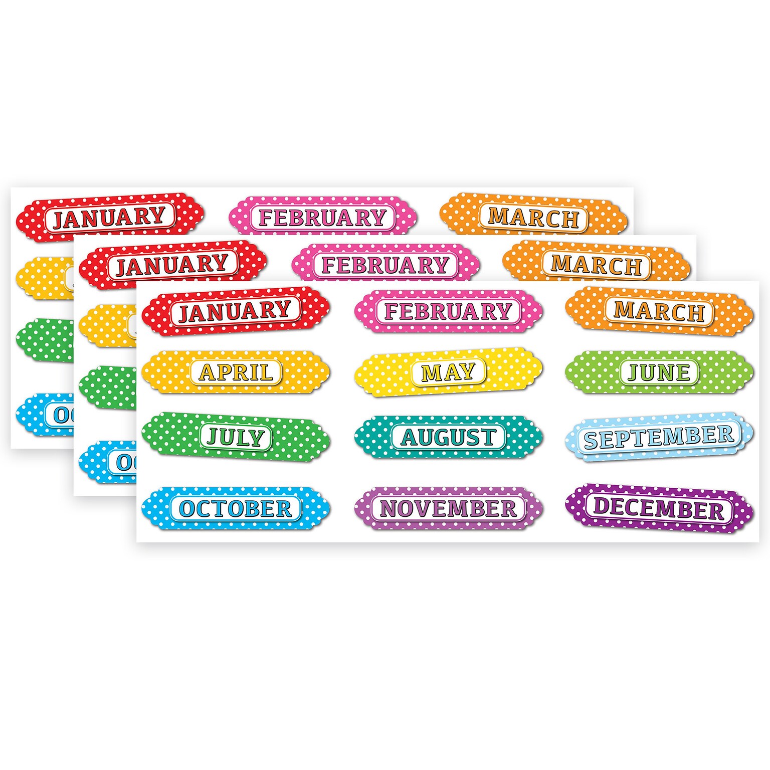 Ashley Productions® Magnetic Die-Cut Timesavers & Labels, Months of the Year, Assorted Colors, 12 Per Pack, 3 Packs