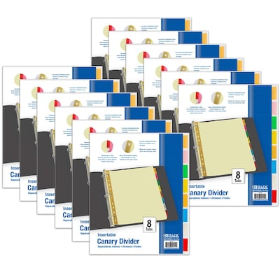 BAZIC Canary Paper Dividers with 8 Insertable Tabs, 11 x 9, Assorted Tab Colors, 8 Per Pack, 12 Pa