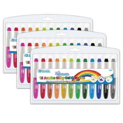 BAZIC Washable Jumbo Silky Gel Crayons, Assorted Colors, 12 Per Pack, 3 Packs (BAZ2569-3)