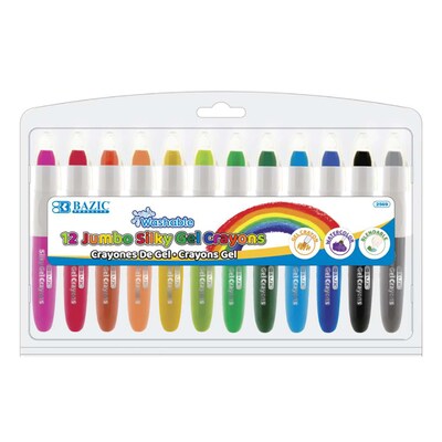 BAZIC Washable Jumbo Silky Gel Crayons, Assorted Colors, 12 Per Pack, 3 Packs (BAZ2569-3)