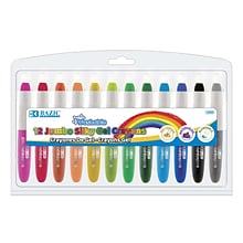 BAZIC Washable Jumbo Silky Gel Crayons, Assorted Colors, 12 Per Pack, 3 Packs (BAZ2569-3)