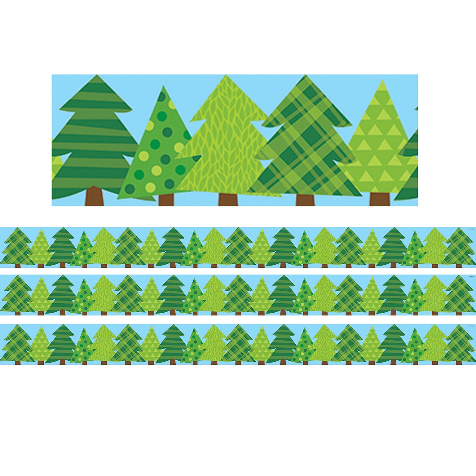 Creative Teaching Press Woodland Friends EZ Borders/Trim, 3 x 48, Patterned Pine Trees, 3/Pack (CTP10523-3)