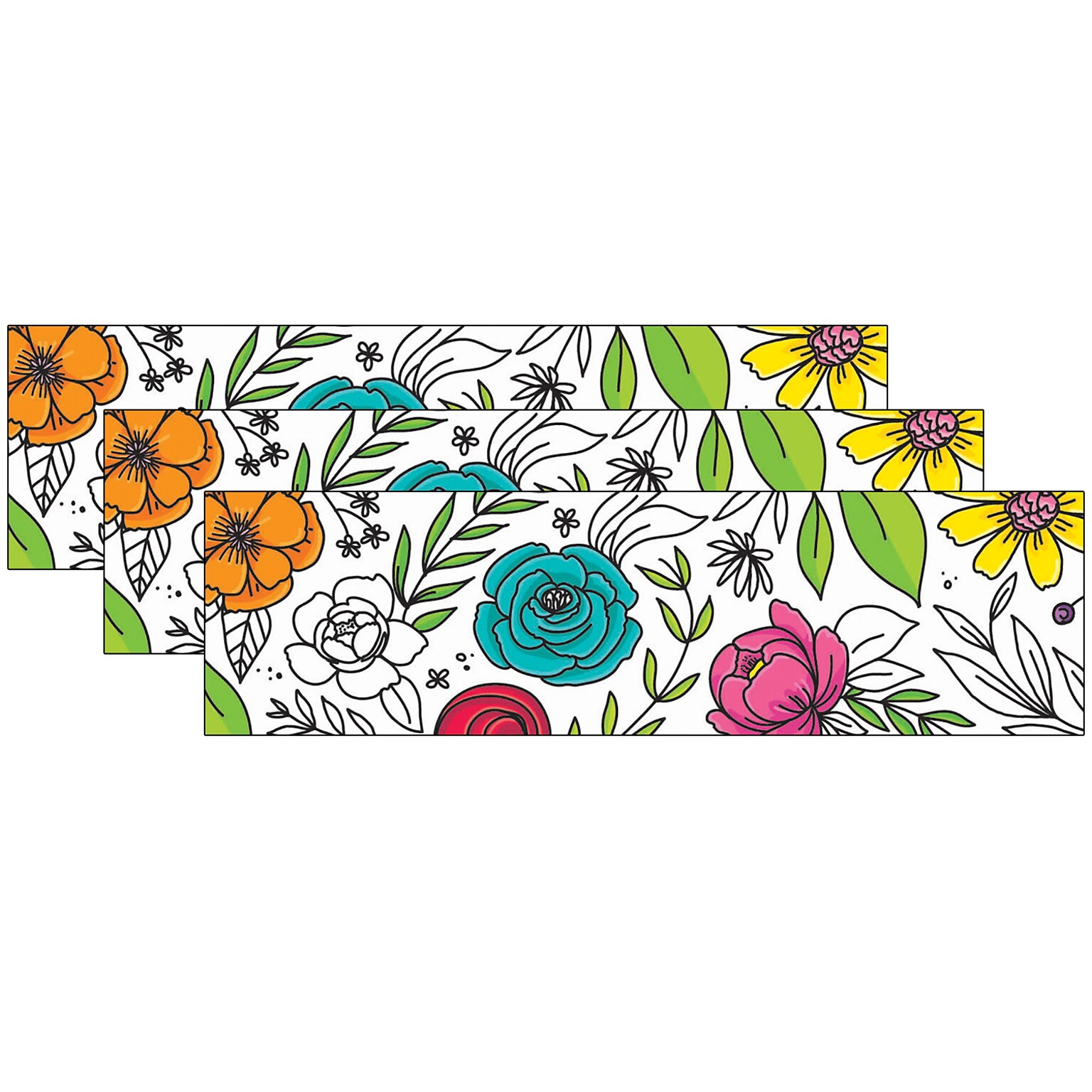Creative Teaching Press Bright Blooms EZ Borders/Trim, 3 x 2, Doodly Blooms, 24/Pack, 3 Packs/Bundle (CTP10672-3)