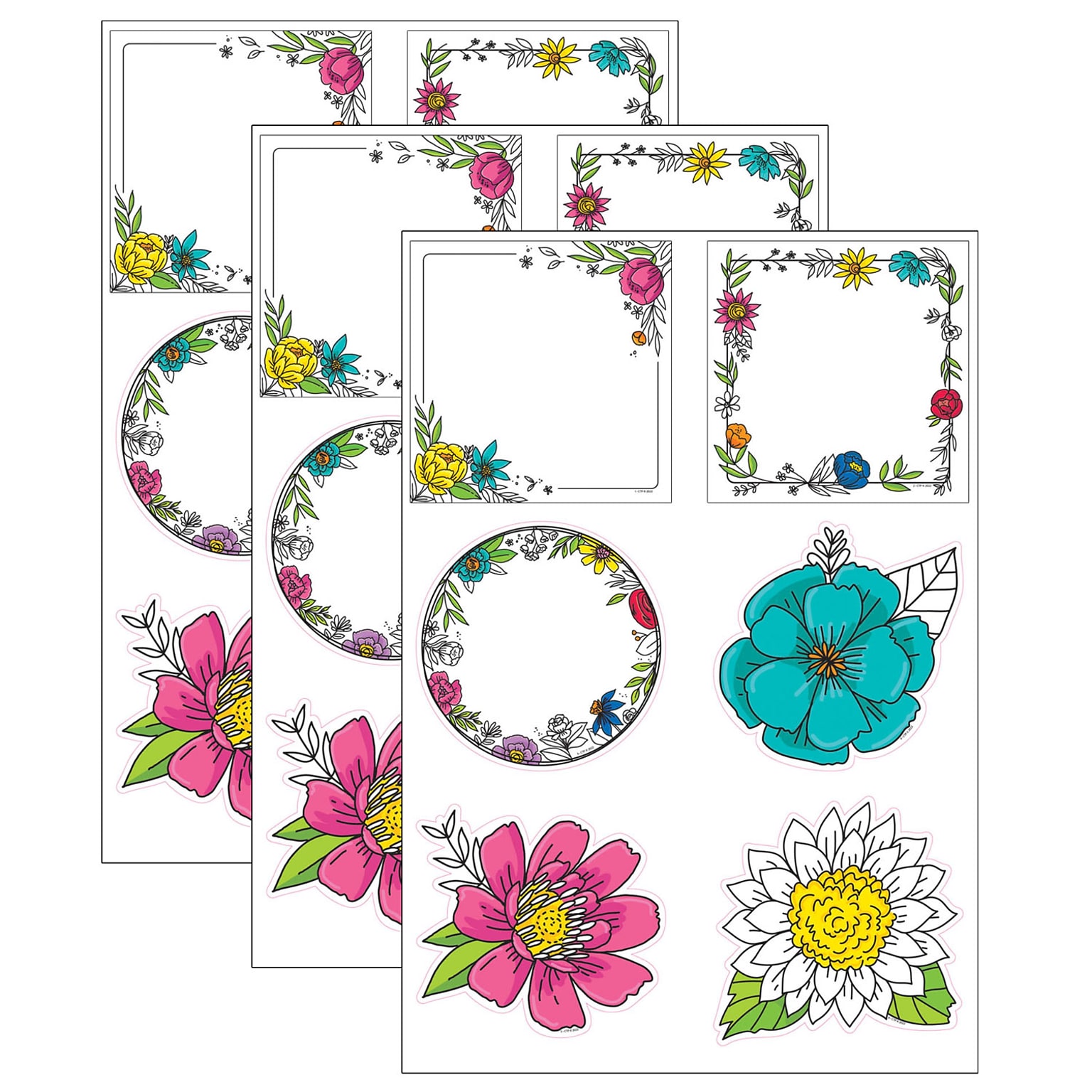 Creative Teaching Press Bright Blooms Doodly Blooms Designer Cut-Outs, 36/Pack, 3 Pack/Bundle (CTP10680-3)