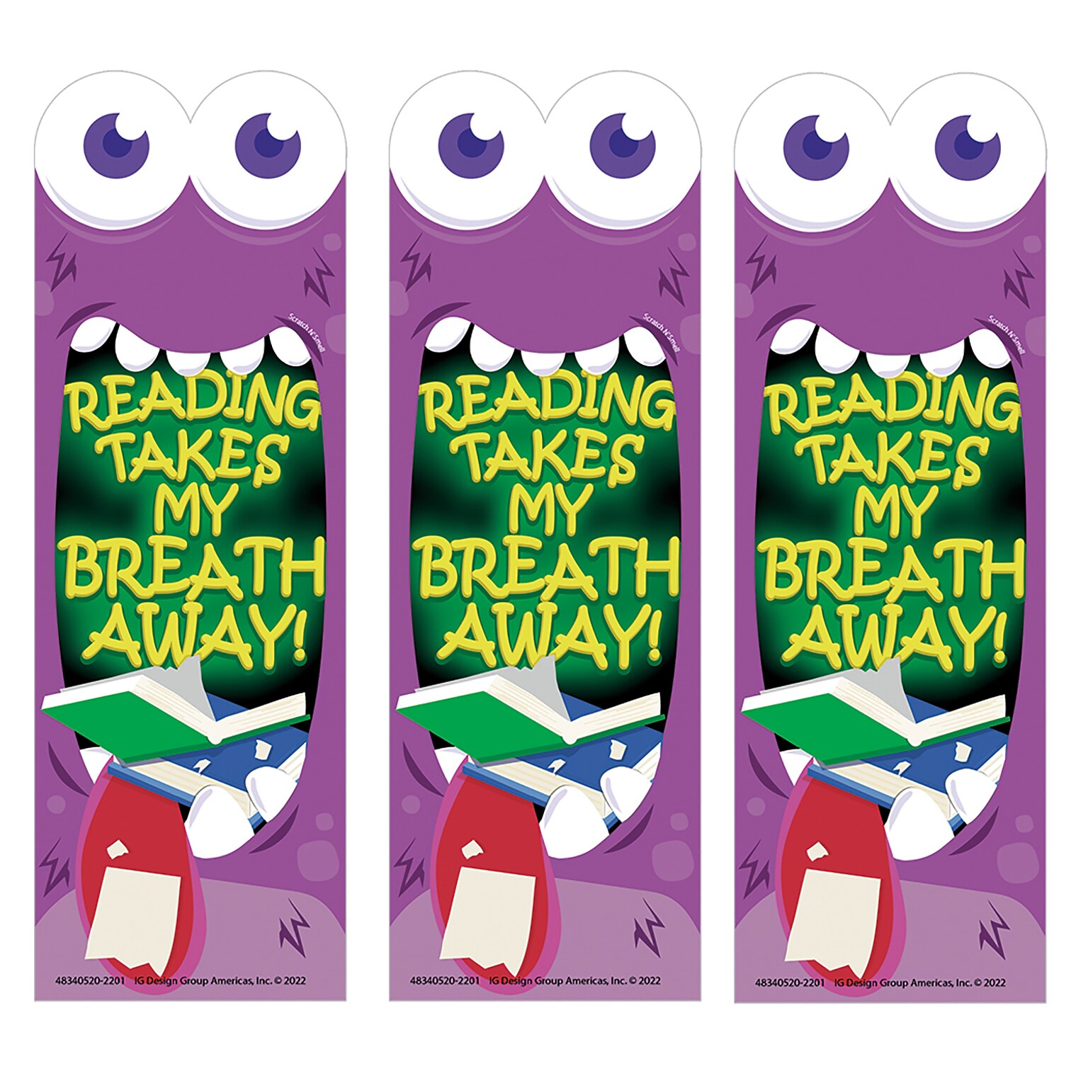 Eureka Reading Takes My Breath Away Monster Breath Scented Bookmarks, Multicolor, 24/Pack, 3 Packs/Bundle (EU-834052-3)