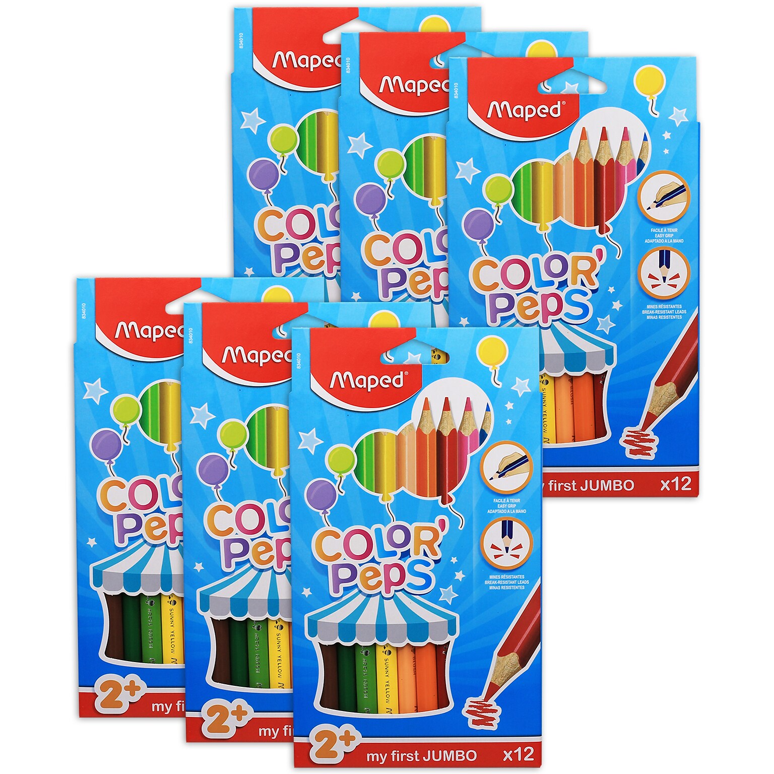 Maped ColorPeps My First Jumbo Triangular Colored Pencils, 12 Per Pack, 6 Packs (MAP834010ZV-6)